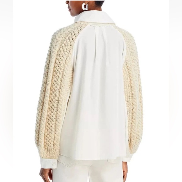 Sea New York Leni WOOL Fisherman Cable Knit Sweater Combo in Cream Size LARGE - Picture 5 of 14